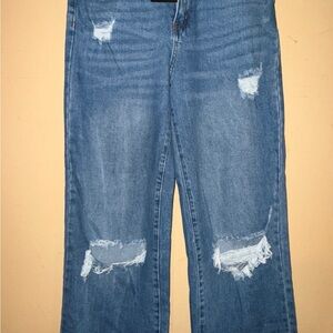 Fashion Nova Blue Distressed wide Leg Jeans